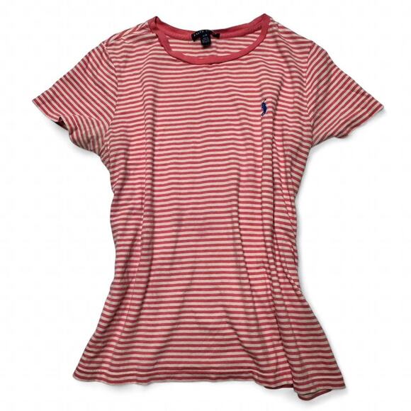 Polo Ralph Lauren Women’s Classy Classic Pink + White Striped Casual Size Large - Picture 4 of 5